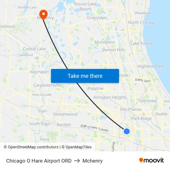 Chicago O Hare Airport ORD to Mchenry map