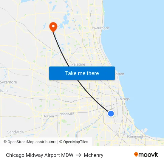 Chicago Midway Airport MDW to Mchenry map