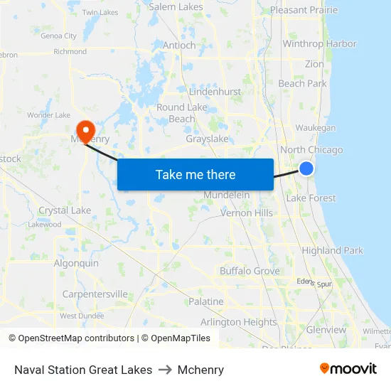 Naval Station Great Lakes to Mchenry map