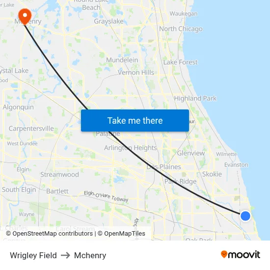 Wrigley Field to Mchenry map
