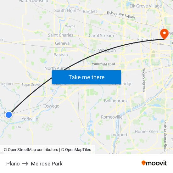 Plano to Melrose Park map