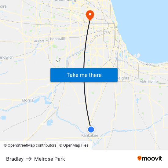 Bradley to Melrose Park map