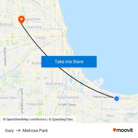 Gary to Melrose Park map