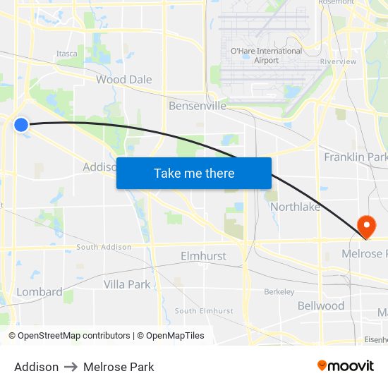 Addison to Melrose Park map