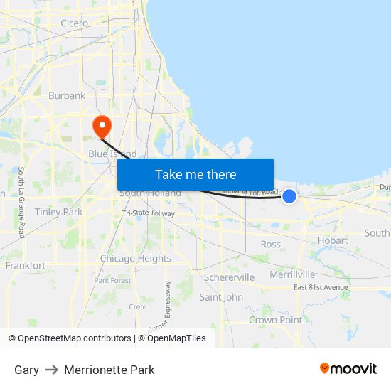 Gary to Merrionette Park map
