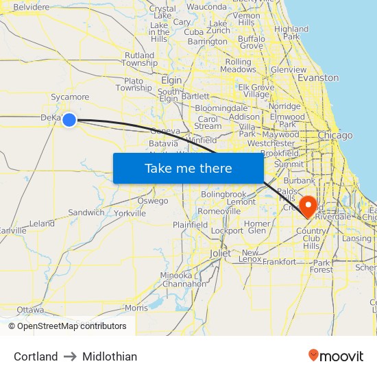 Cortland to Midlothian map