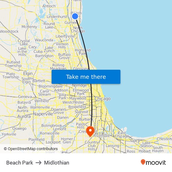 Beach Park to Midlothian map