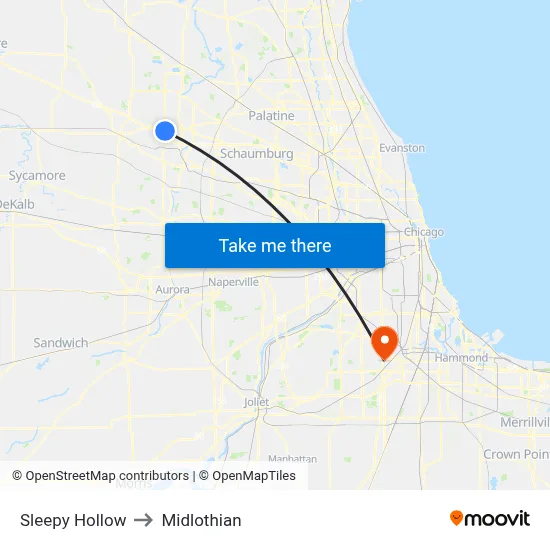 Sleepy Hollow to Midlothian map