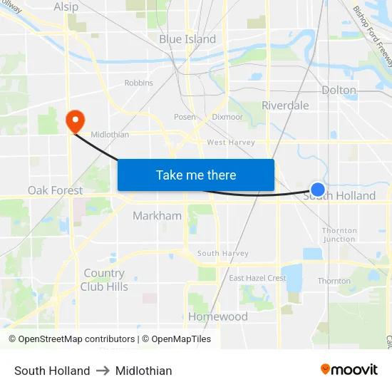 South Holland to Midlothian map