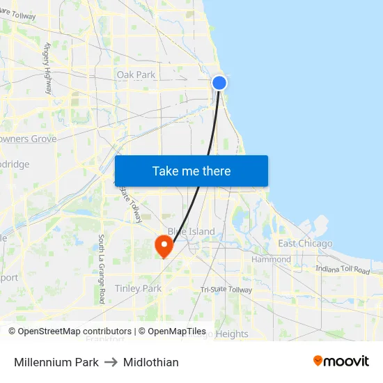 Millennium Park to Midlothian map