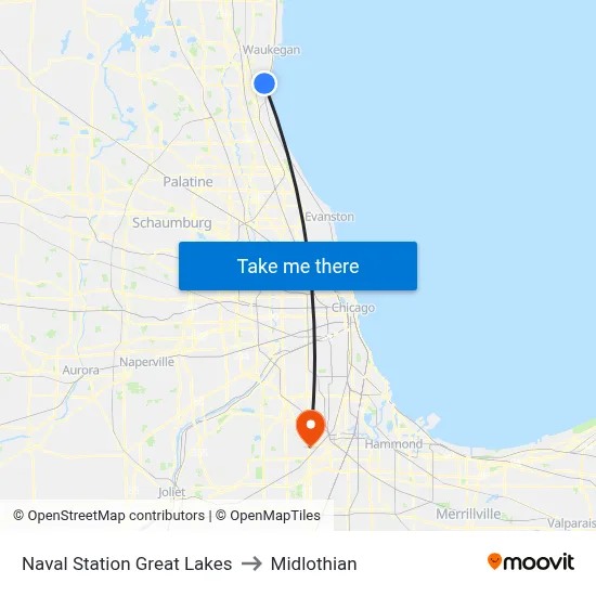 Naval Station Great Lakes to Midlothian map