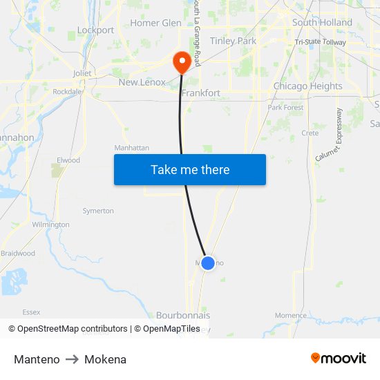 Manteno to Mokena map
