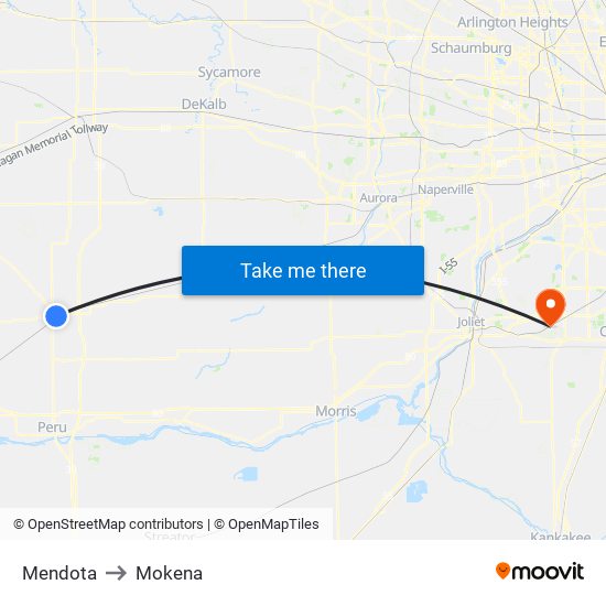 Mendota to Mokena map