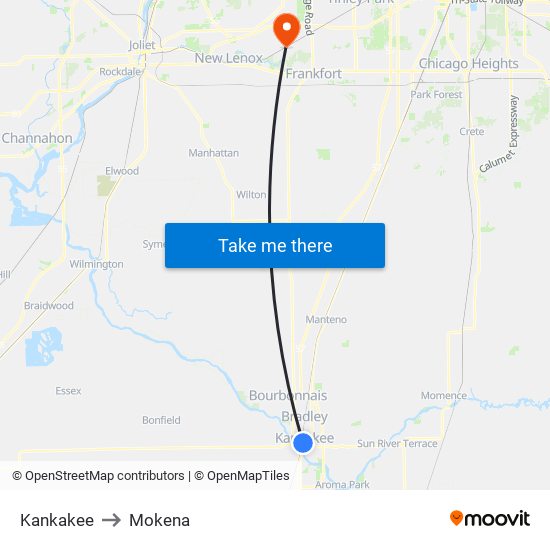 Kankakee to Mokena map