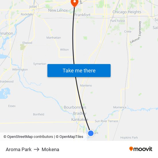 Aroma Park to Mokena map