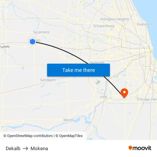 Dekalb to Mokena map