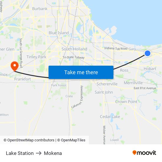 Lake Station to Mokena map