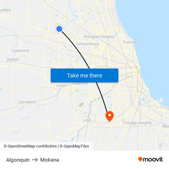 Algonquin to Mokena map