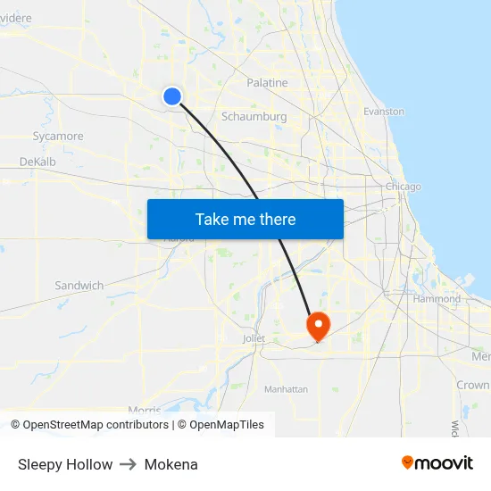 Sleepy Hollow to Mokena map