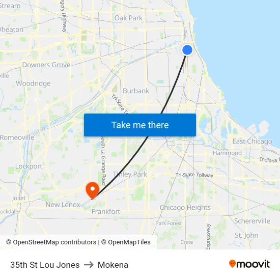 35th St Lou Jones to Mokena map
