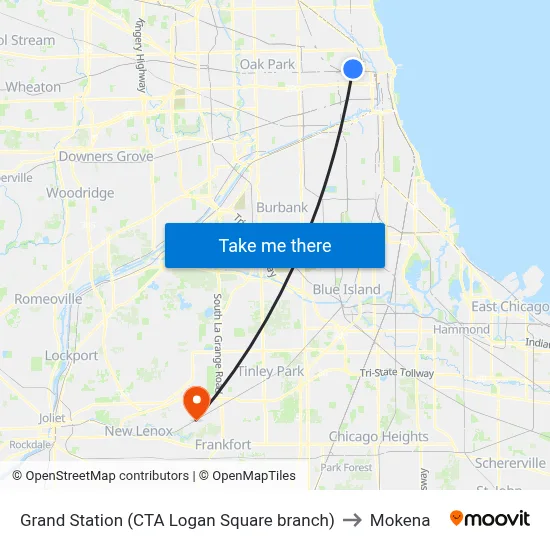 Grand Station (CTA Logan Square branch) to Mokena map