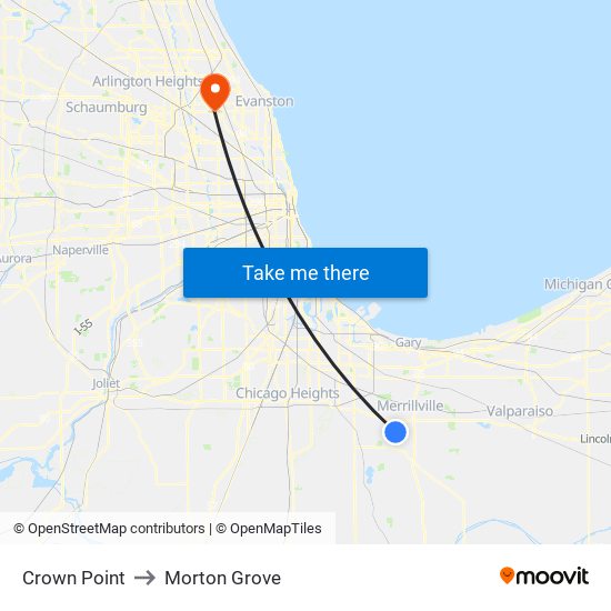 Crown Point to Morton Grove map