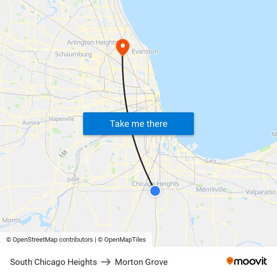 South Chicago Heights to Morton Grove map