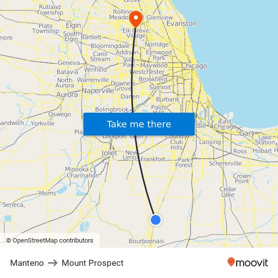 Manteno to Mount Prospect map