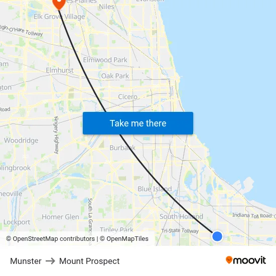 Munster to Mount Prospect map