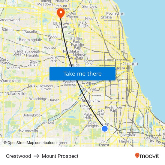 Crestwood to Mount Prospect map