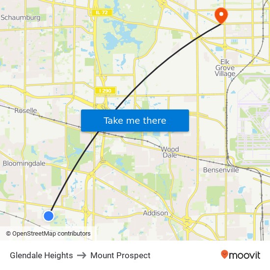 Glendale Heights to Mount Prospect map