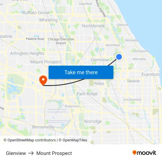 Glenview to Mount Prospect map