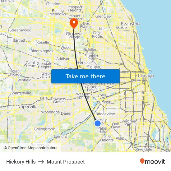 Hickory Hills to Mount Prospect map