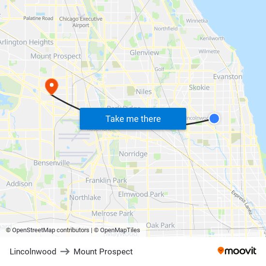 Lincolnwood to Mount Prospect map