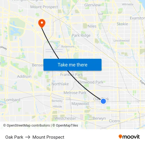 Oak Park to Mount Prospect map
