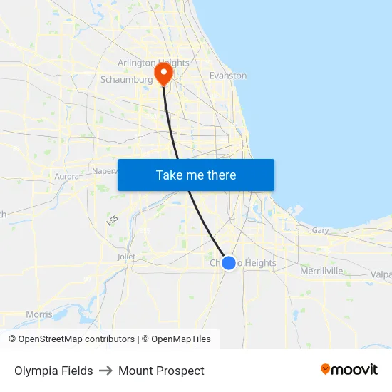 Olympia Fields to Mount Prospect map