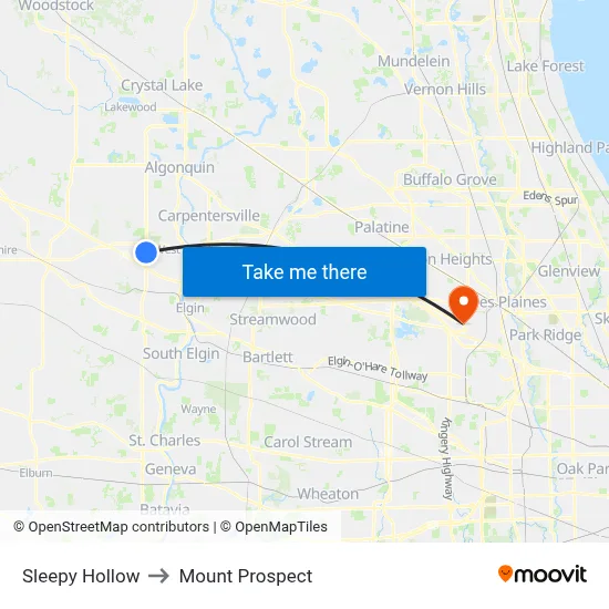 Sleepy Hollow to Mount Prospect map