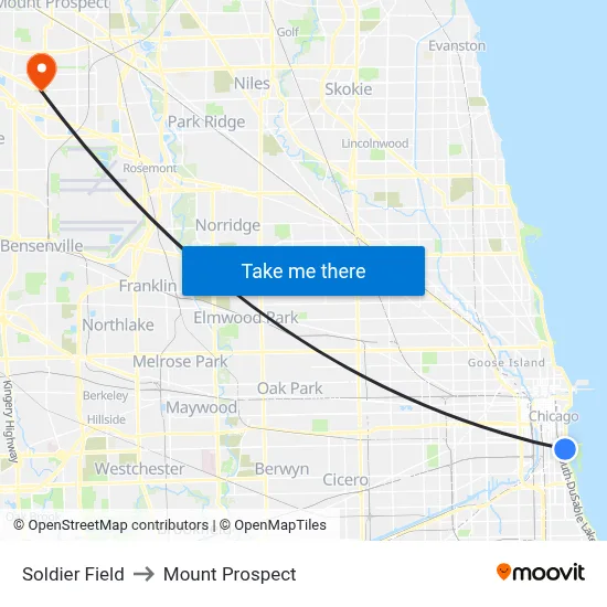 Soldier Field to Mount Prospect map