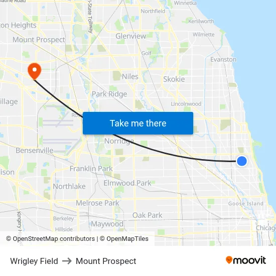 Wrigley Field to Mount Prospect map
