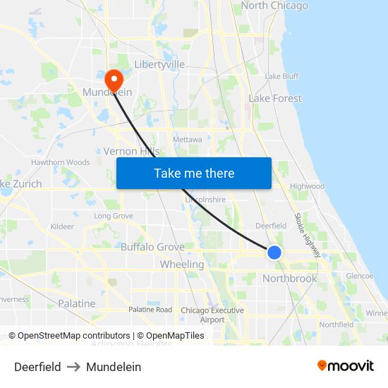 Deerfield to Mundelein map