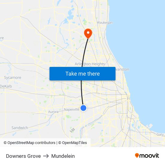 Downers Grove to Mundelein map