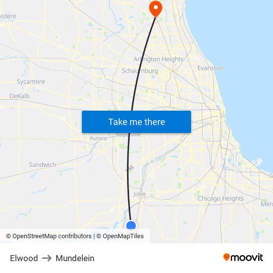 Elwood to Mundelein map