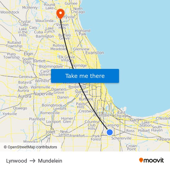 Lynwood to Mundelein map