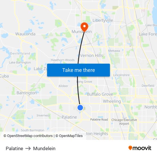 Palatine to Mundelein map