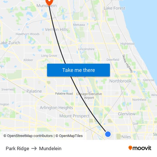 Park Ridge to Mundelein map