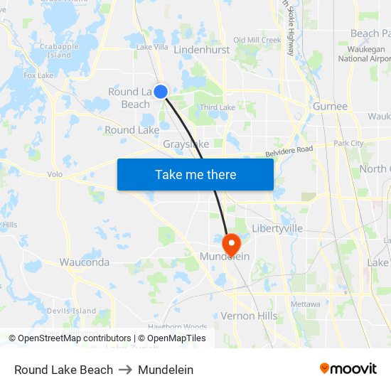 Round Lake Beach to Mundelein map