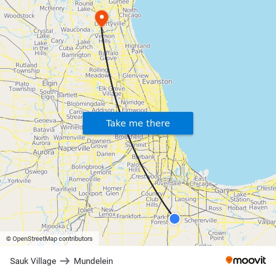 Sauk Village to Mundelein map