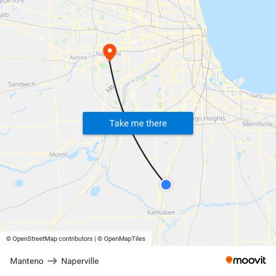 Manteno to Naperville map