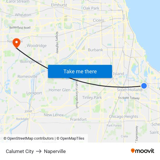 Calumet City to Naperville map