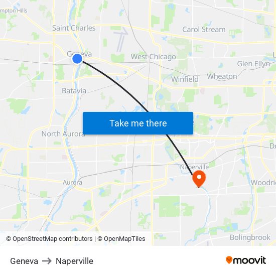 Geneva to Naperville map